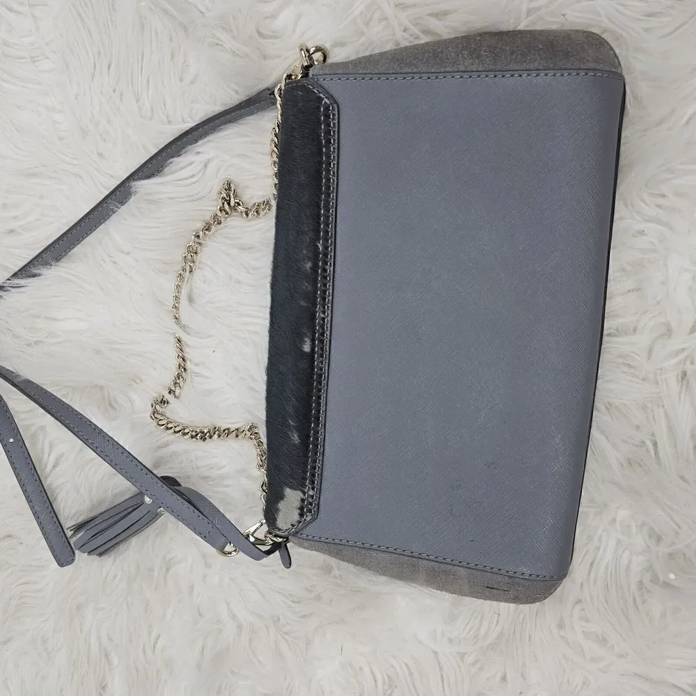 Kate Spade Laurel Way Haircalf Greer Crossbody Shoulder Bag Purse Smoky Gray